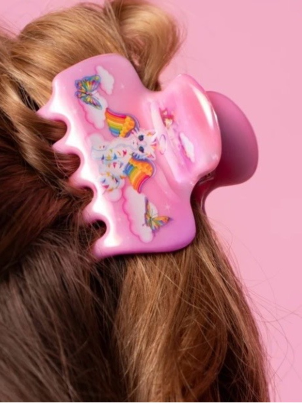NWT Kitsch x Lisa Frank Pink Angel kitty cat Cloud Hair Clip in Angel Kitty